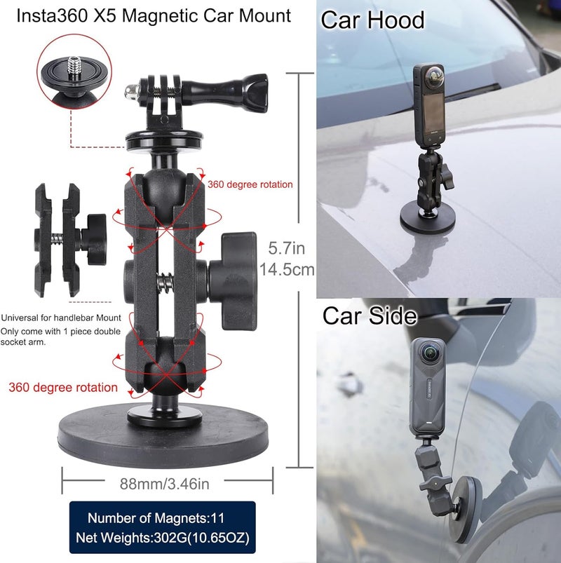 PELLKING Accessories Kit for Insta360 X5,Included Carrying Case with Belt,135cm Selfie Stick Tripod,Aluminium Handlebar Clamp.2 Pcs Metal 1/4" Adapter,Magnetic Mount,4 Pcs Body Strap Mount,and Other - Image 5
